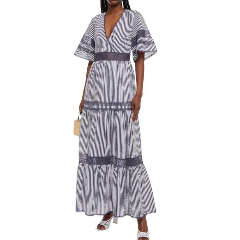 Jonathan Simkhai Navy and White Striped Maxi Dress Size M - Picture 1 of 9